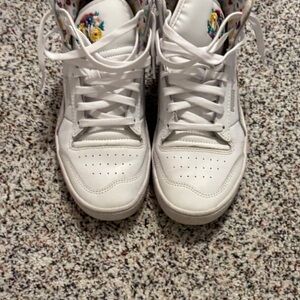 Puma White High-Top Sneakers with Floral Tongue Accent